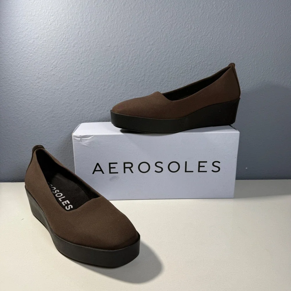 Aerosoles Brown Textile Platform Wedge Pumps Womens‎ Size 8 Round Toe Slip On